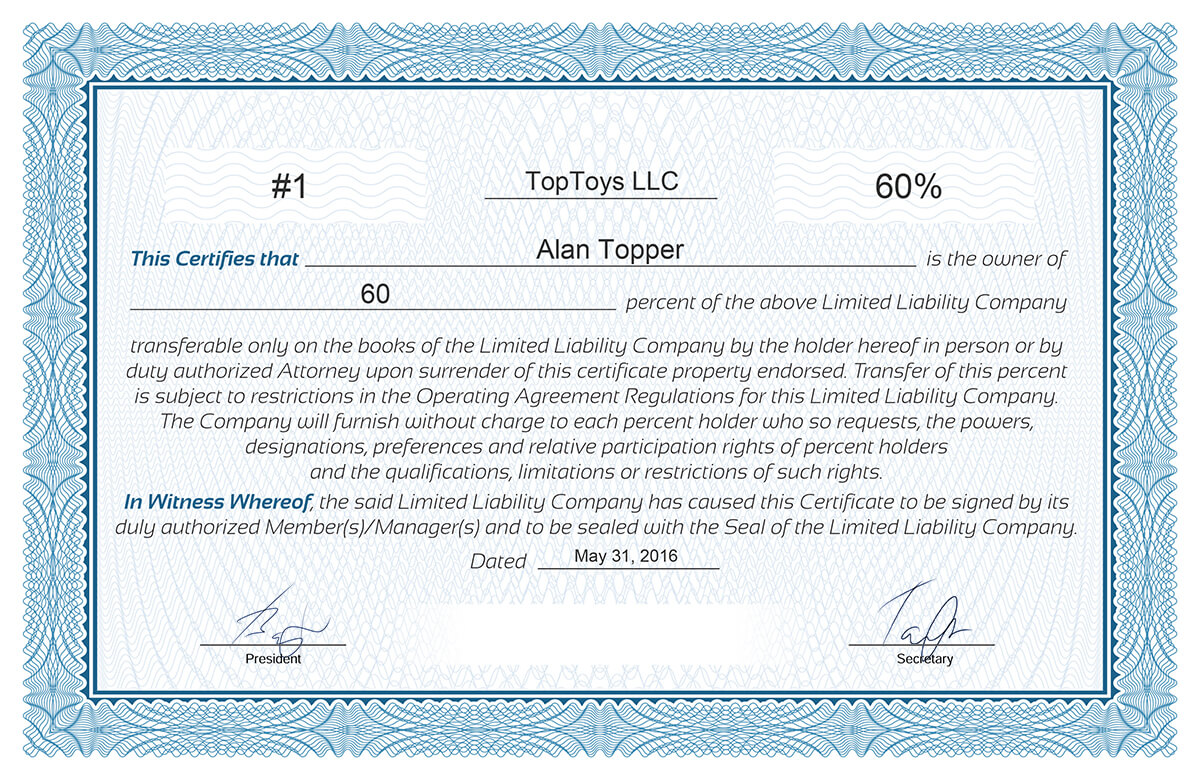 Free stock certificate online generator Regarding Llc Membership Certificate Template