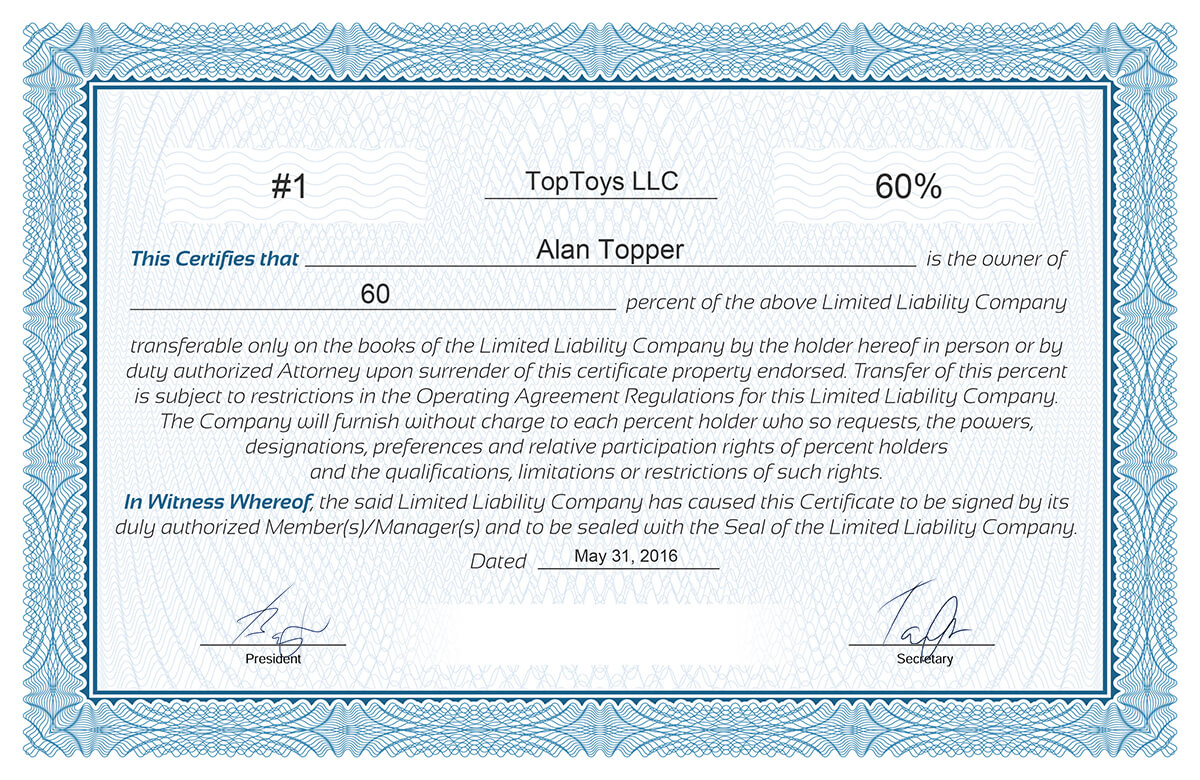 Free stock certificate online generator In Llc Membership Certificate Template Word